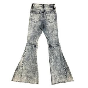 Flying Monkey Super Flare Jeans Women 24"X30" Acid Wash High Rise Distressed